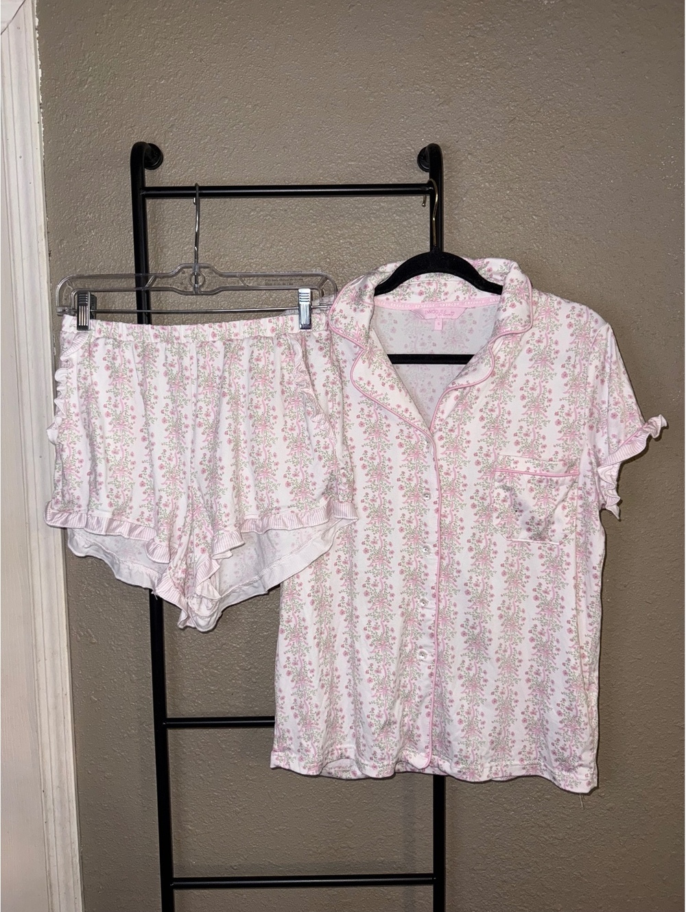 Envogue Light Pink Floral Print Women's Pajama Set, Size Small